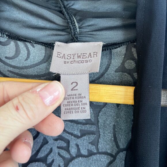 Chicos Easywear Silver Velvet Open Front Cardigan Dressy Cocktail Size 2-12/14 - Picture 8 of 11